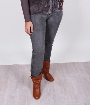 Denim elástico pitillo, gris jaspeado