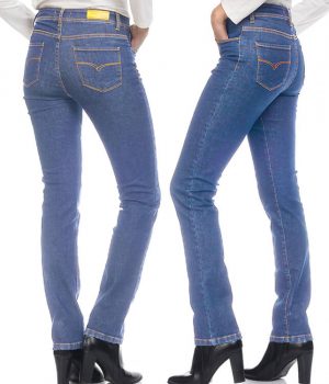 Pantalón denim elástico, color azul claro