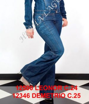 Pantalón denim elástico campana