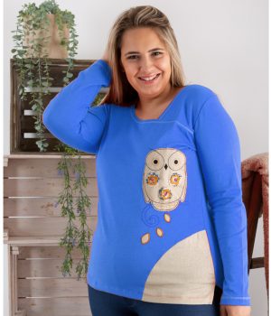 Camiseta de algodón ecológico búho azul