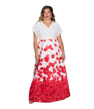 Falda larga de raso, estampado de pétalos