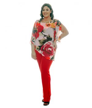 Blusa de gasa estampada desigual, roja