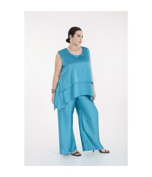 Pantalón palazzo satén raso, turquesa