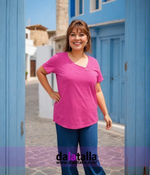 Camiseta de algodón, básica fucsia 